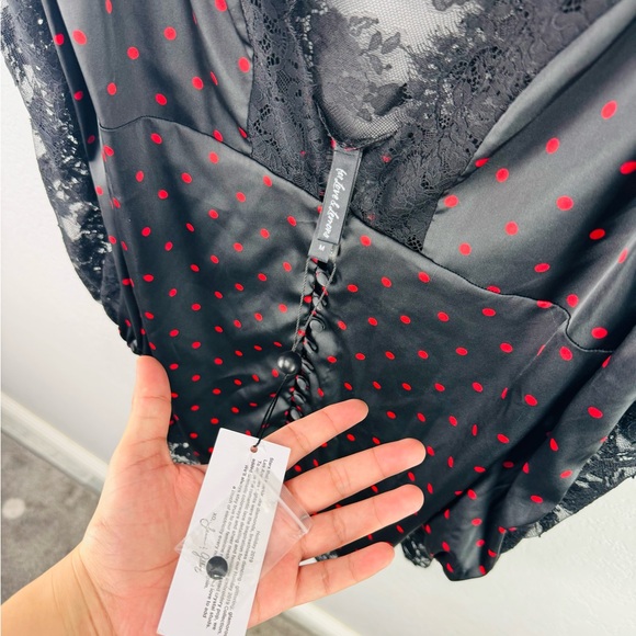 For Love and Lemons x Victorias Secret Red Polka dot Satin Lace Robe/Dress - Picture 10 of 10